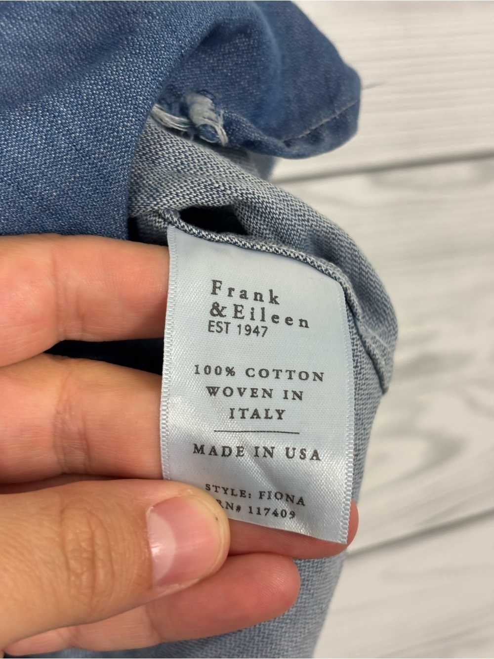Frank & Eileen Fiona indigo ruffle collar sleeveless button down shirt medium - Picture 7 of 10